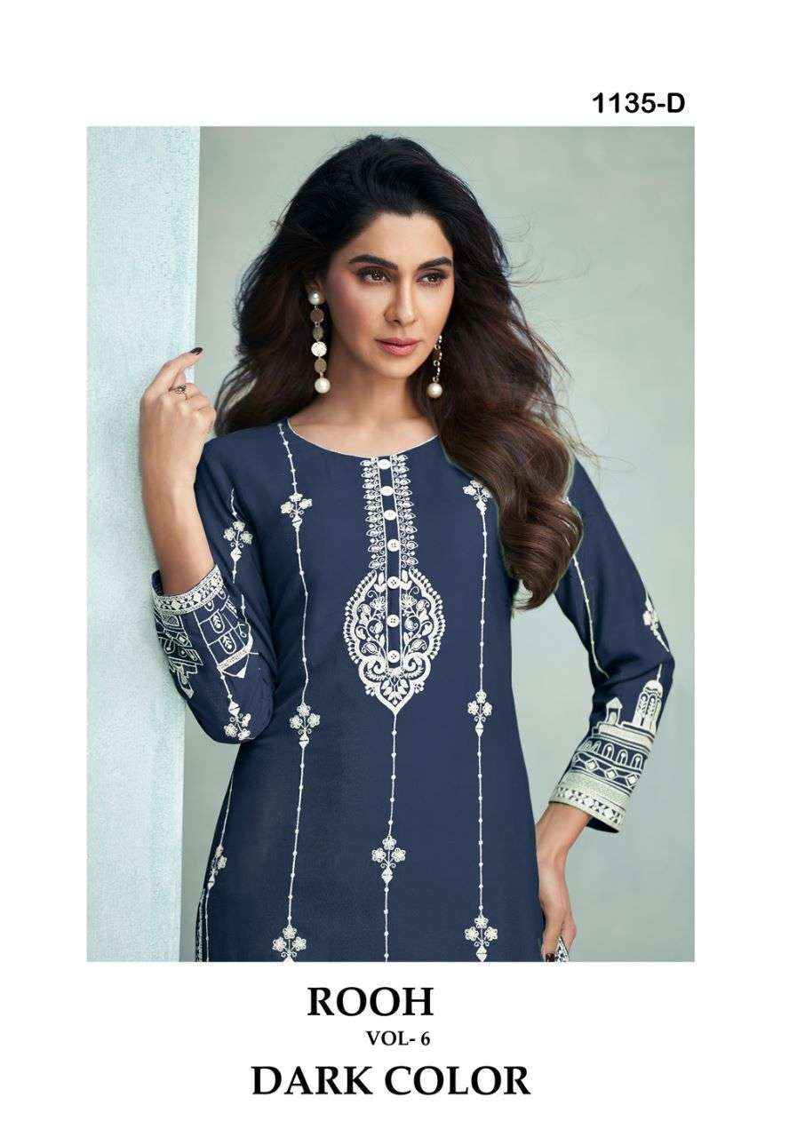 ROOH VOL 6 DARK COLOR PURE REYON VISCOS LAKHNAWI WORK KURTI WITH PANT BY VAMIKA BRAND POSTER